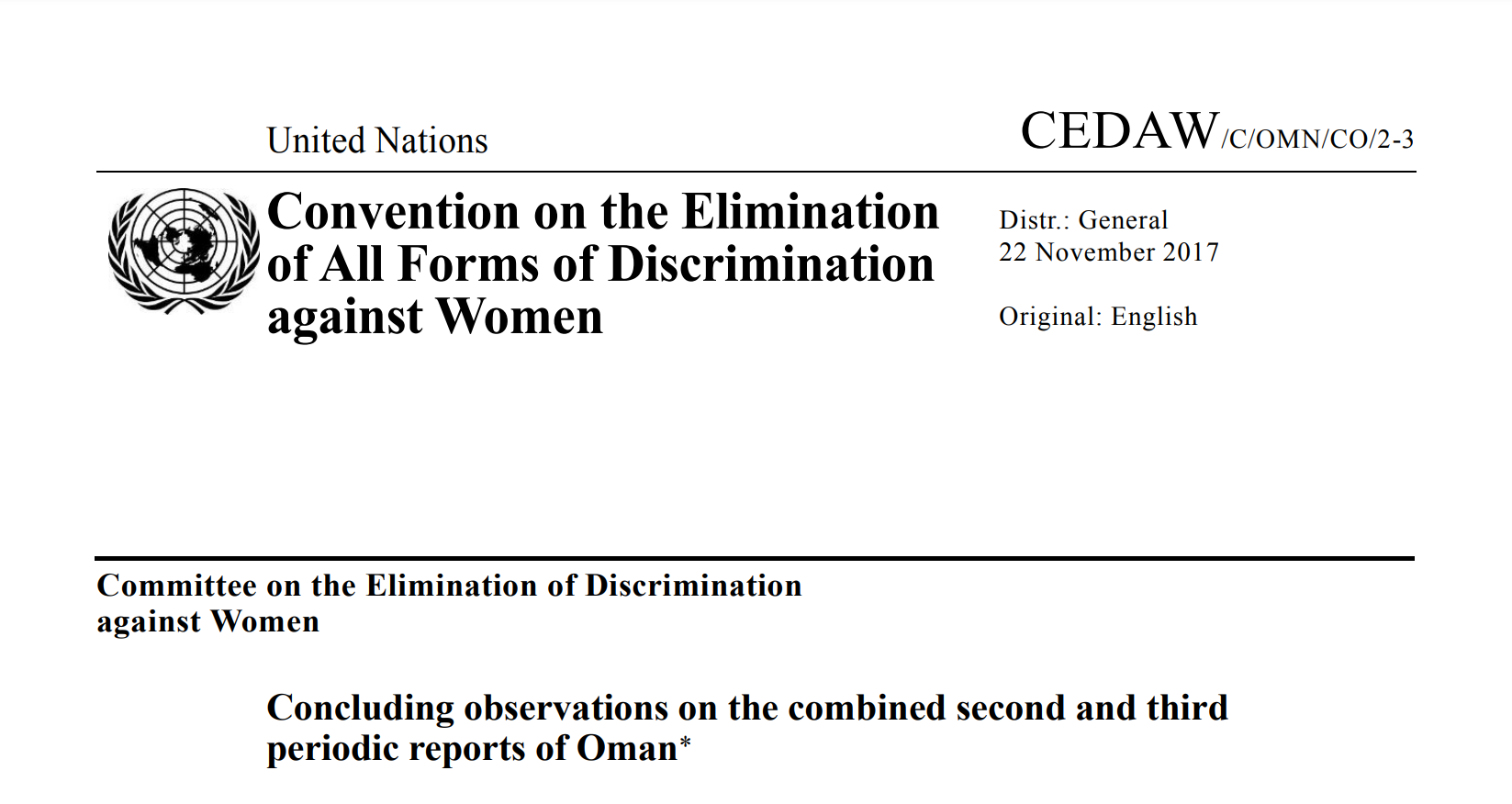 Concluding observations on the combined second and third periodic reports of Oman