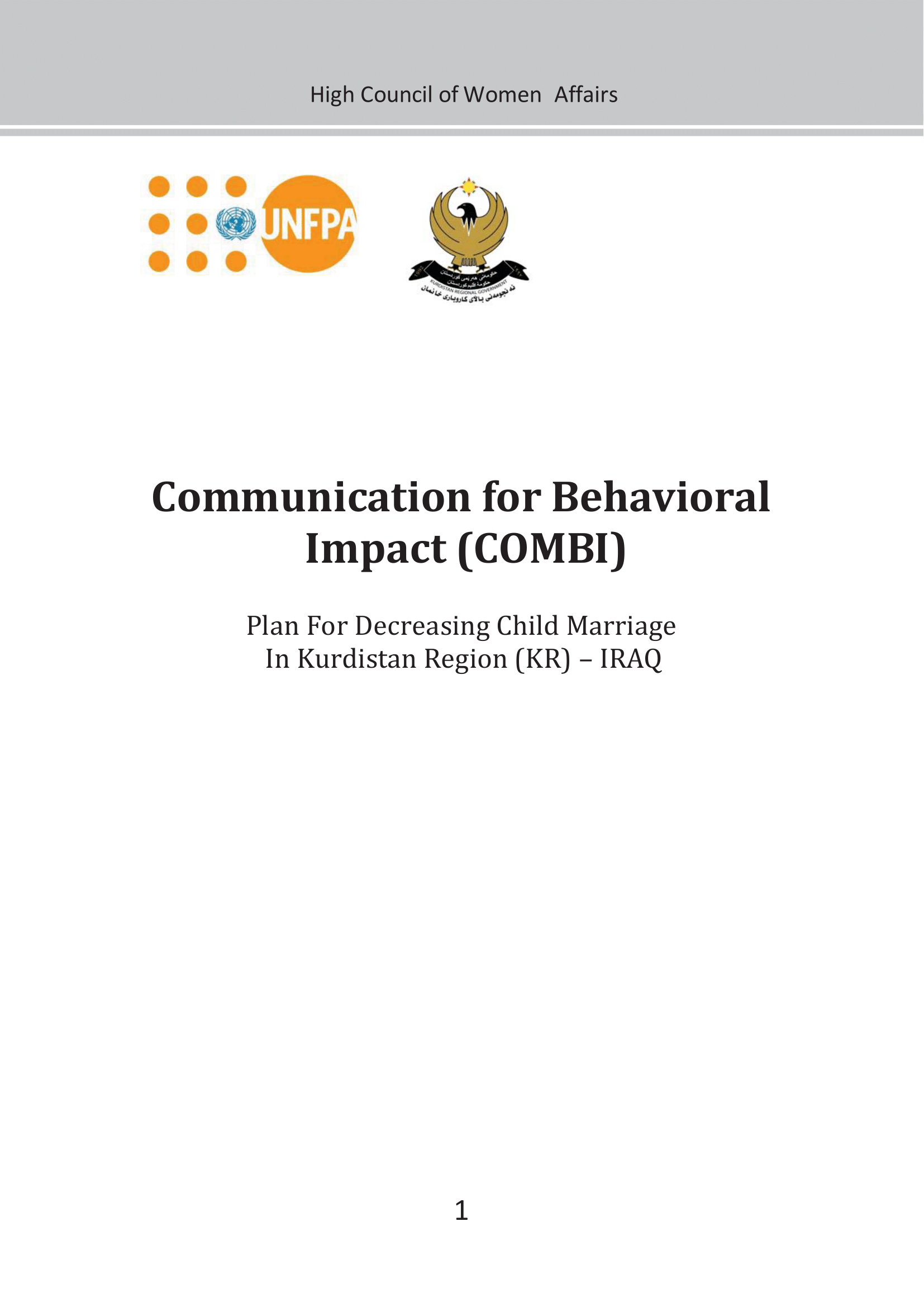 Communication for Behavioral Impact (COMBI): Plan For Decreasing Child Marriage In Kurdistan Region (KR) – IRAQ (2016)