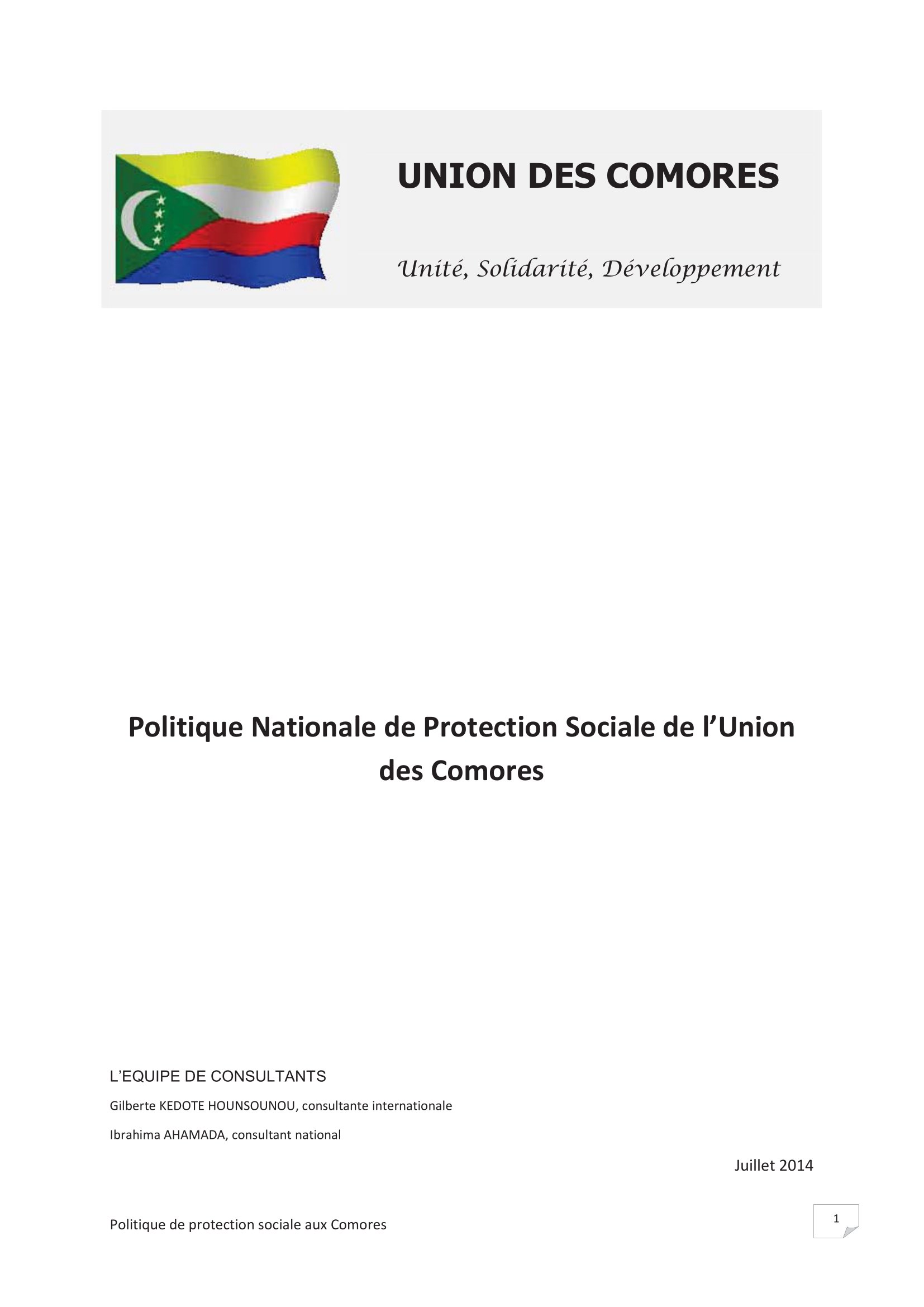 Politique nationale de protection sociale en Union des Comores