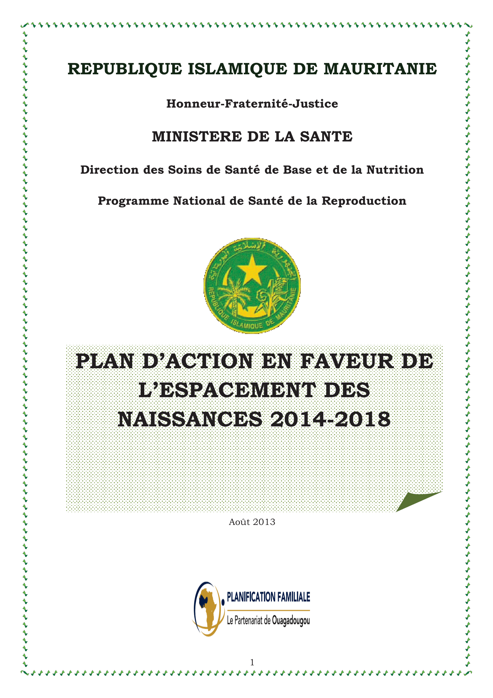 National Action Plan on Birth Spacing 2014-2018 (in French only)