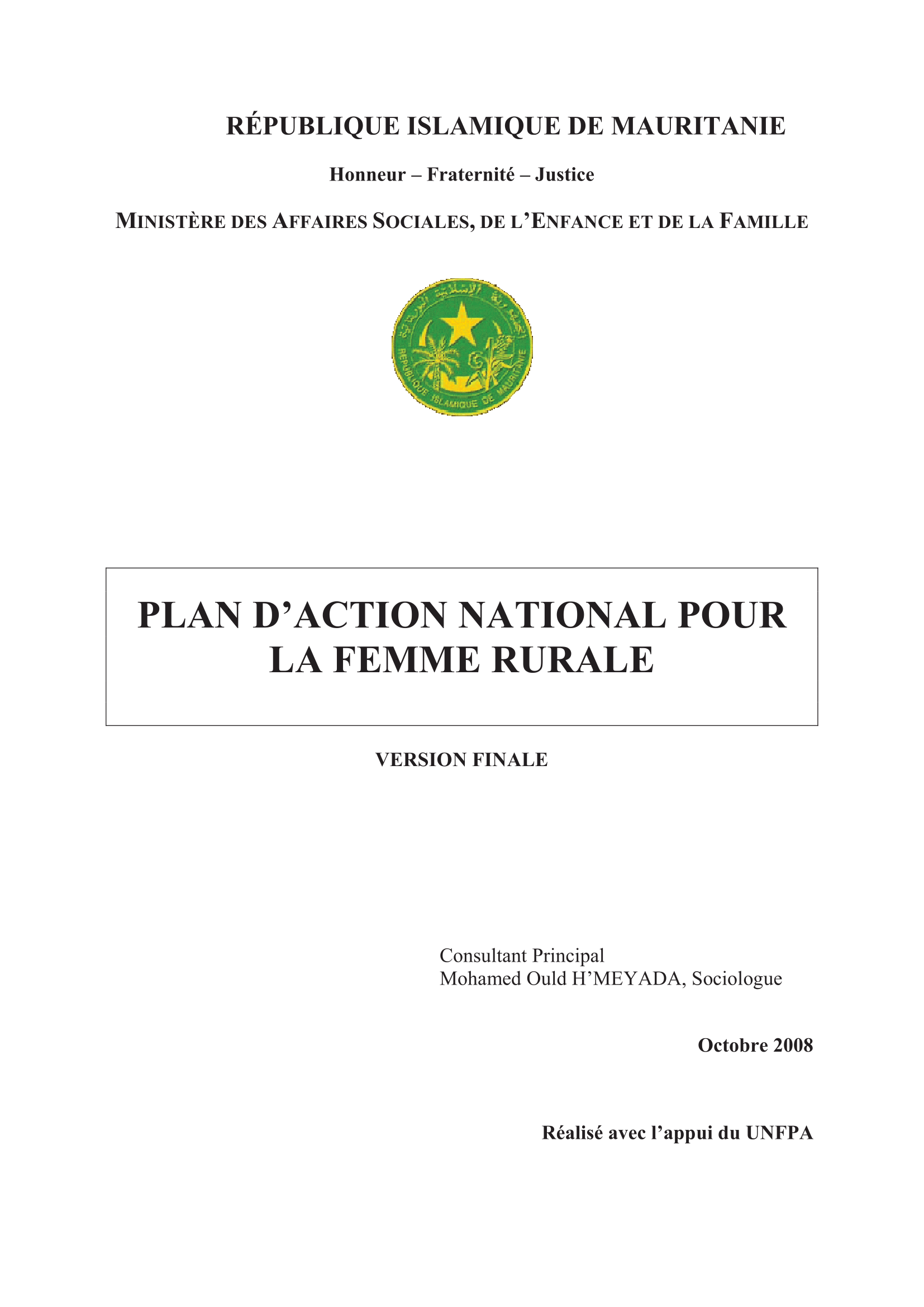 National Action Plan for Rural Women in Mauritania 2009-2012