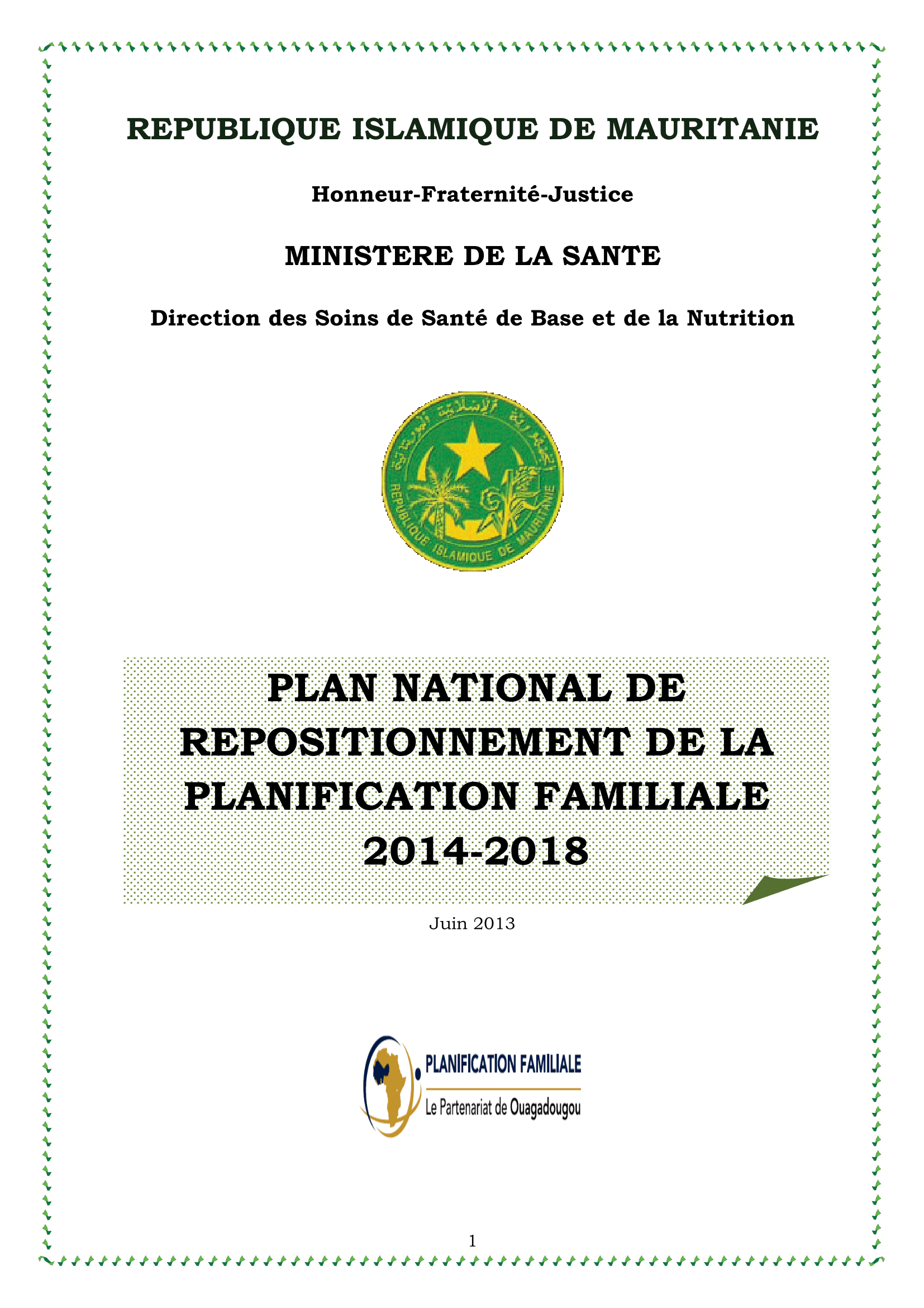 National Plan for Family Planning 2014-2018 