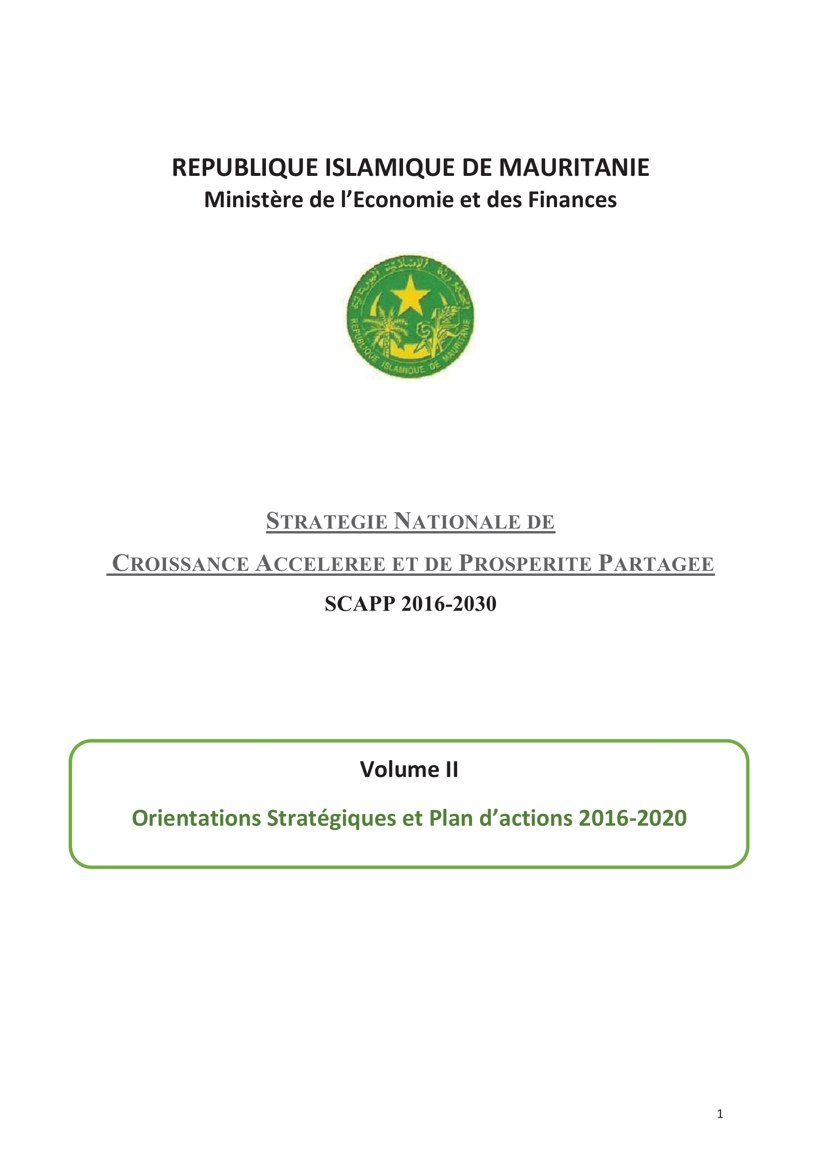 استراتيجية موريتانيا الوطنية حول النمو المتسارع والرفاه المشترك 2016-2030