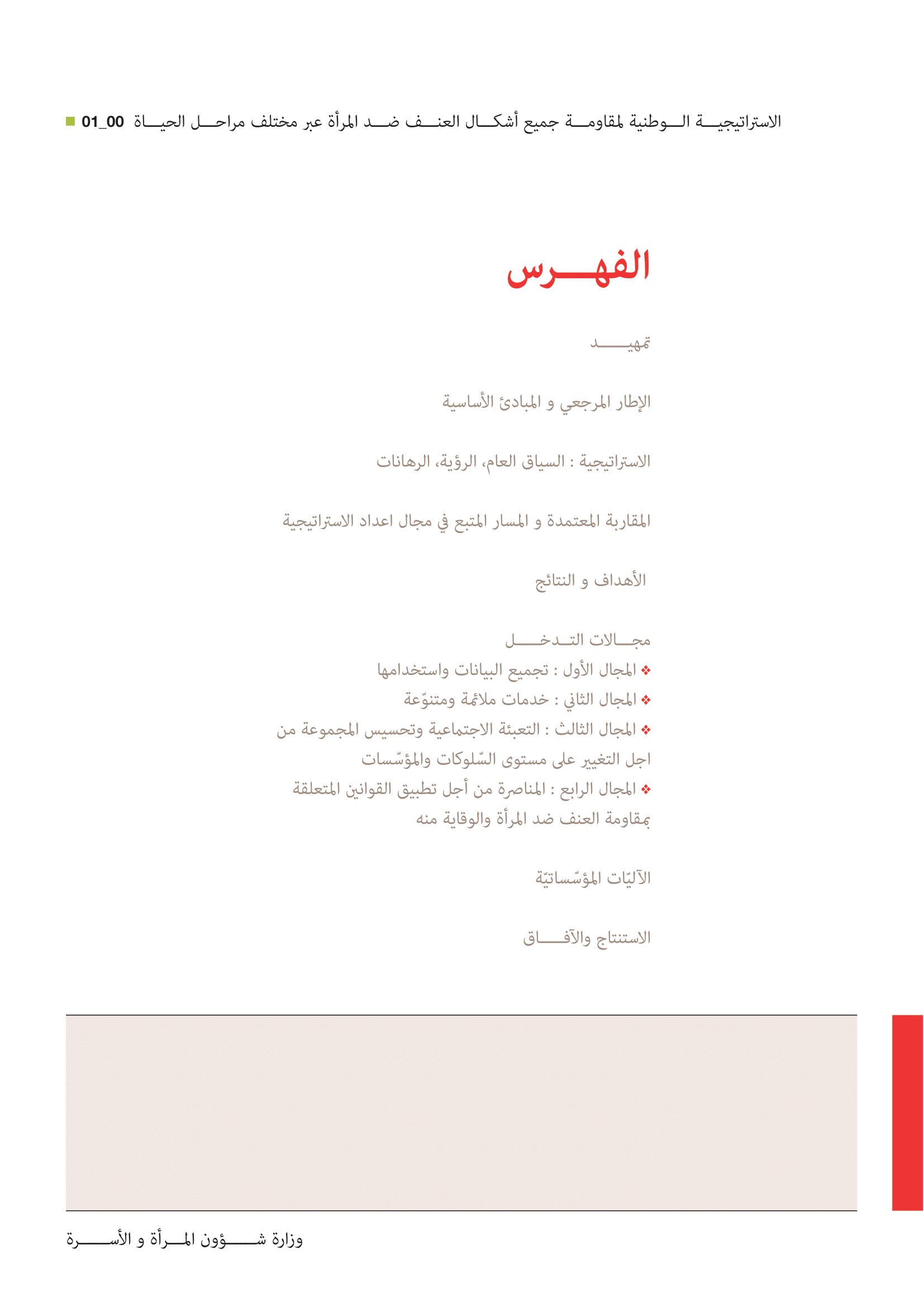 الاستراتيجية الوطنية لمقاومة جميع أشكال العنف ضد المرأة عبر مختلف مراحل الحياة