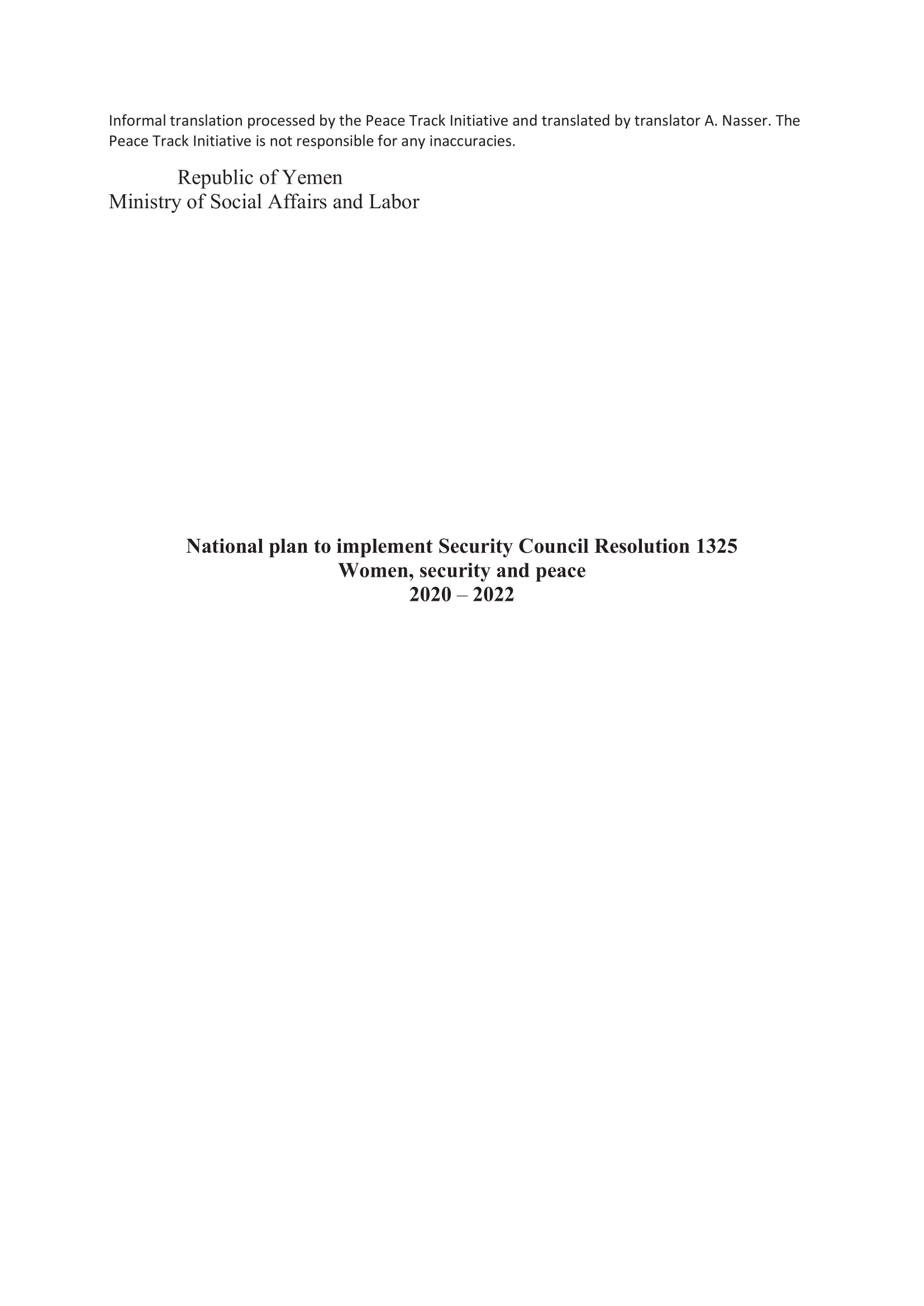 Yemen’s National plan to implement Security Council Resolution 1325 Women, Security, and Peace 2020 – 2022