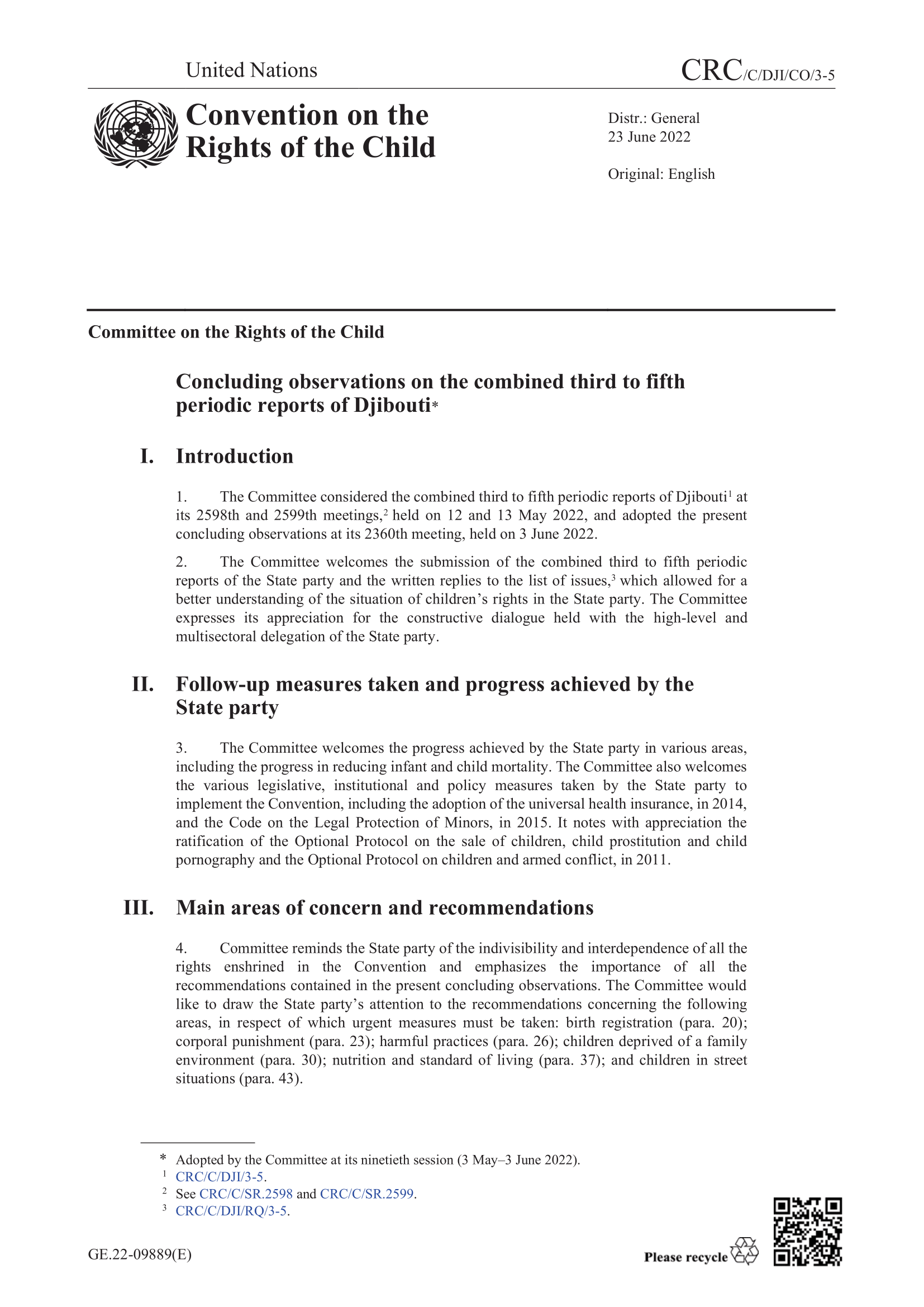 Concluding observations on the combined third to fifth periodic reports of Djibouti (CRC)