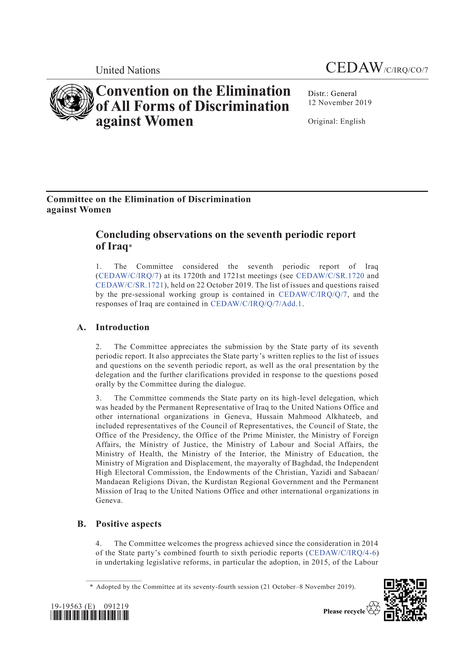 Concluding observations on the seventh periodic report of Iraq (CEDAW)