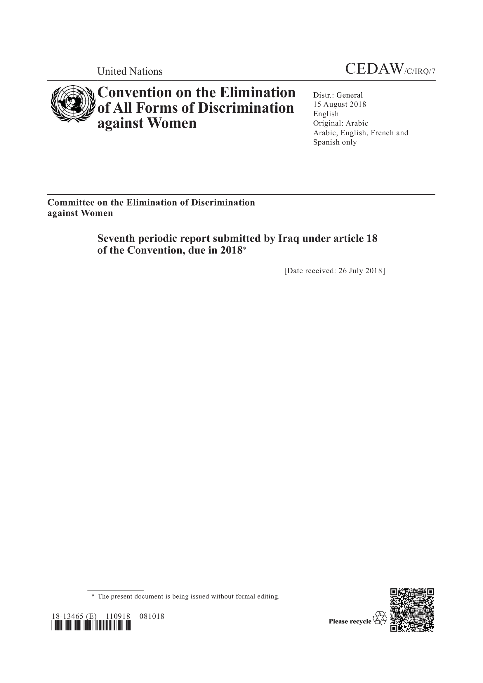 Seventh periodic report submitted by Iraq under article 18 of the CEDAW Convention