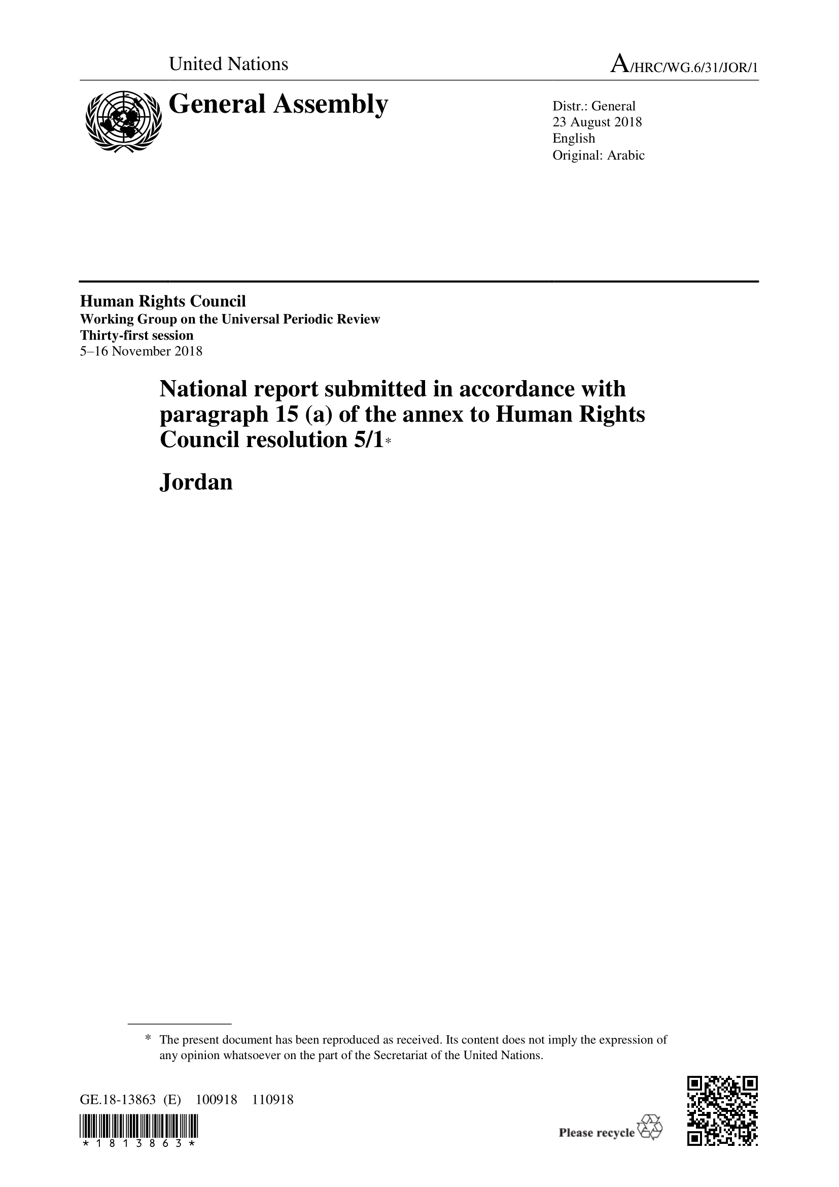 Jordan’s Universal Periodic Review: Third Cycle Report