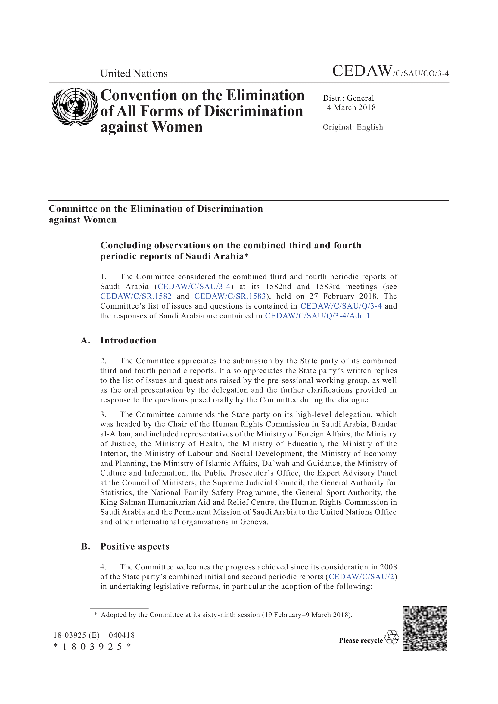 Concluding observations on the combined third and fourth periodic reports of Saudi Arabia (CEDAW)