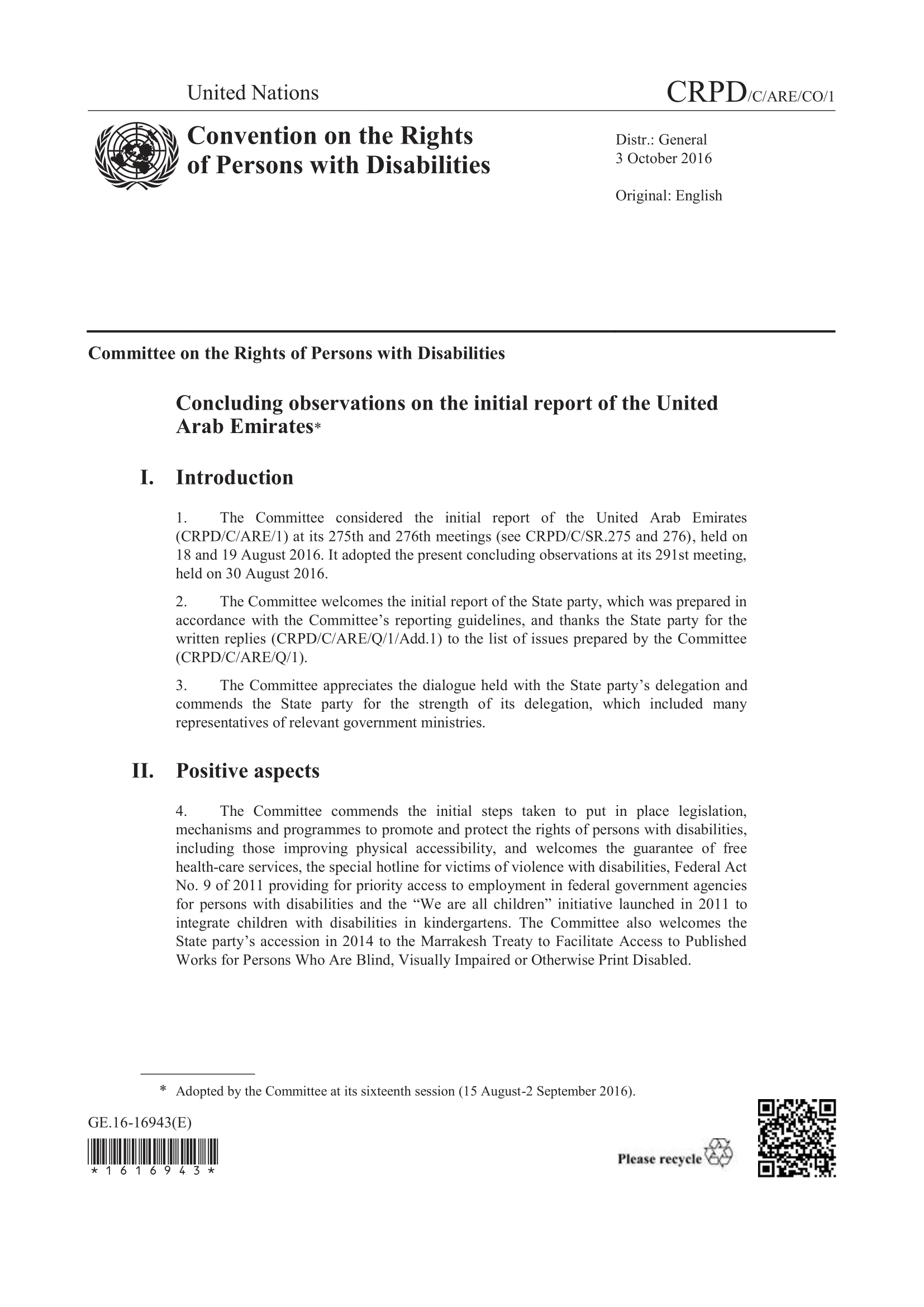 Concluding observations on the initial report of the United Arab Emirates (CRPD)