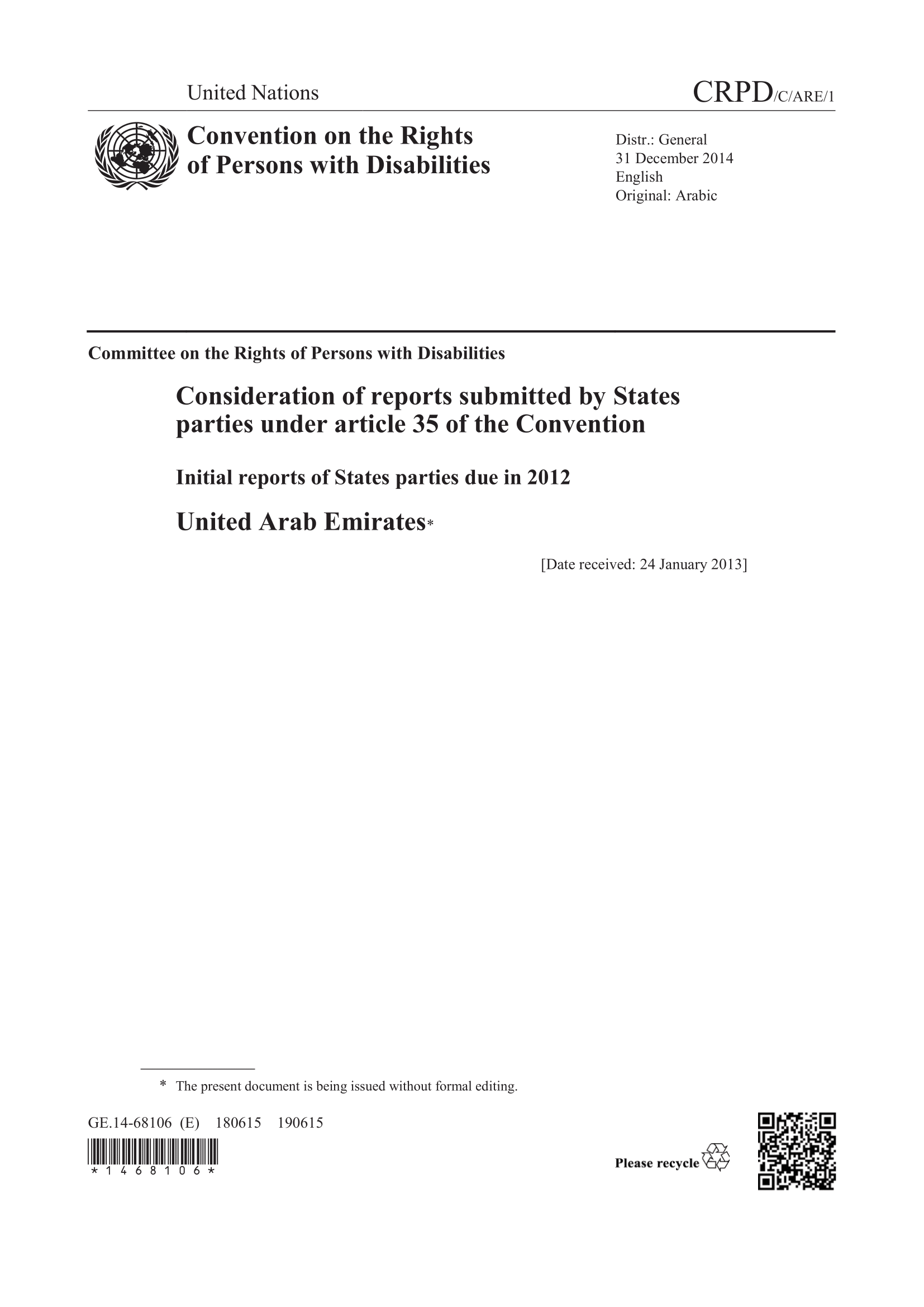 Initial periodic report submitted by the United Arab Emirates under Article 35 of the Convention (CRPD)